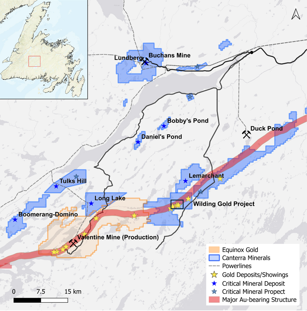 Figure 4. Map of Canterra Newfoundland Central Mining District Projects